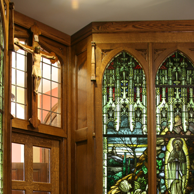 Stained Glass by Beyer Studio wood light box for  Roman Catholic High School Philadelphia